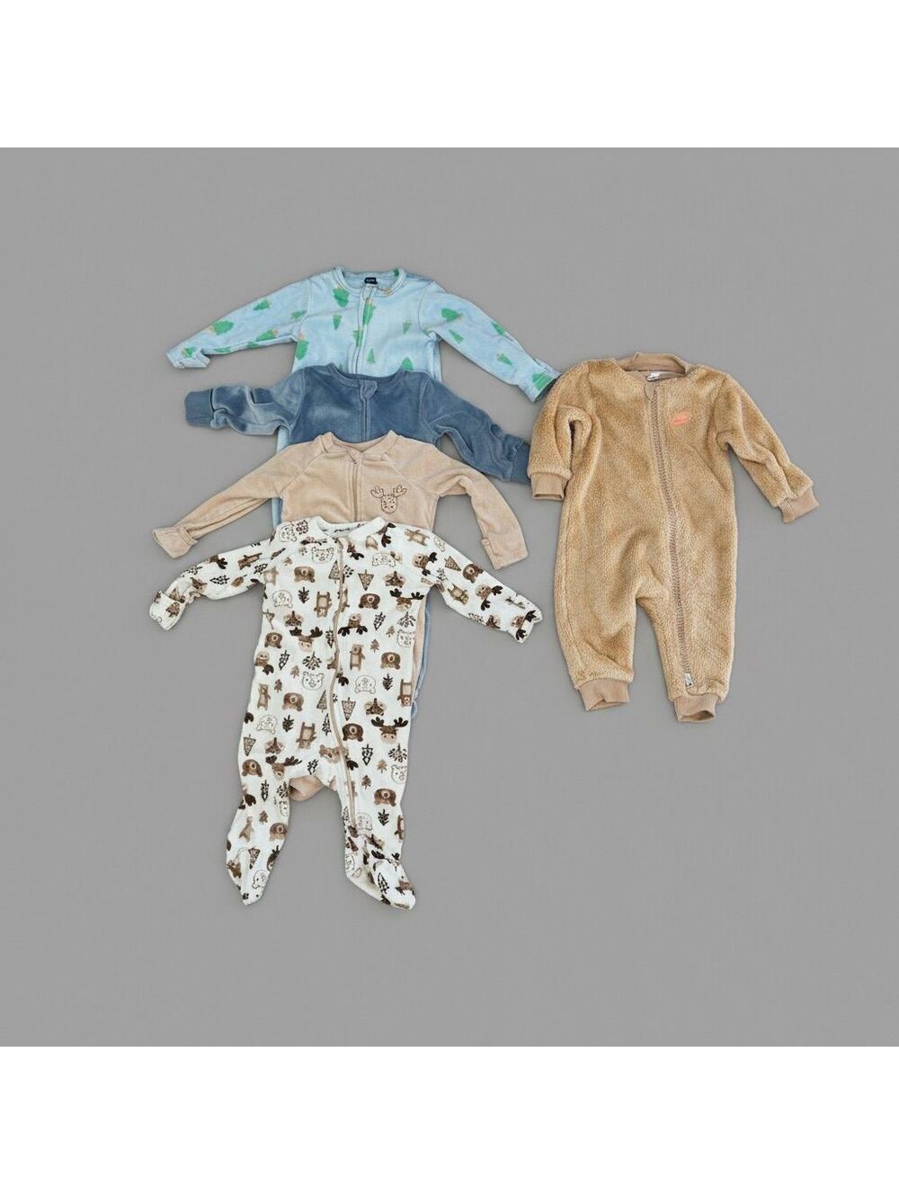 Baby Boy Pajama Bundle Set  of 5, 9 Months New and Gently Used Mixed Brands